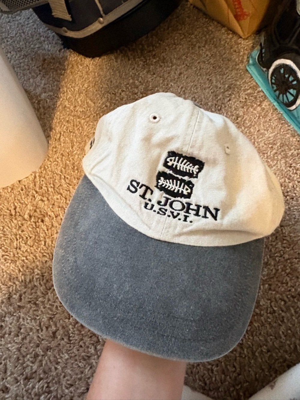 St. John Two-Tone Embroidered Baseball Cap - Cream & Slate